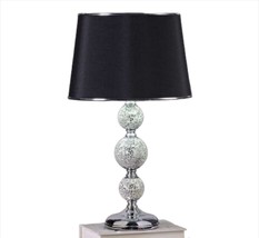 Table Lamp Silver Painted Glass Black Drum Shade Elegant 19" High 3-way Rotary  image 1