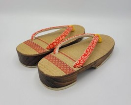 Vintage Japanese Ginza Awaya Child&#39;s 19.685 cm Red &amp; White Zori Sandals - $21.77
