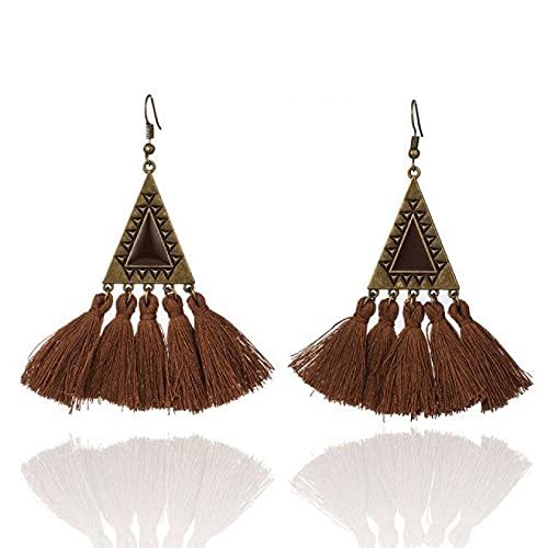 Vintage Boho Bohemian Triangle Dangle Drop Tassel Earrings for Women Female Ethn