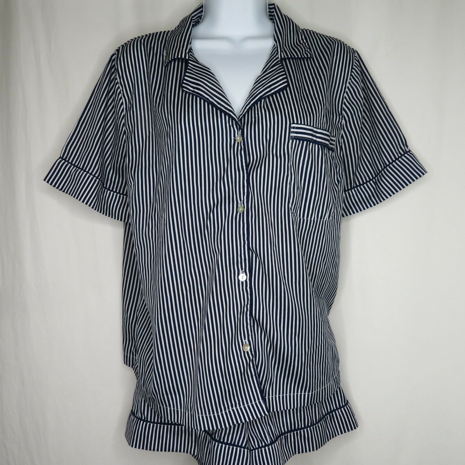 Isaac Mizrahi Pajama Set PJ Sleepwear M Top Shorts Blue White Stripe ...