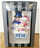 Radko Celebrations 2014 Snowman Family 5&quot; Glass Ornament With Box  - $19.79