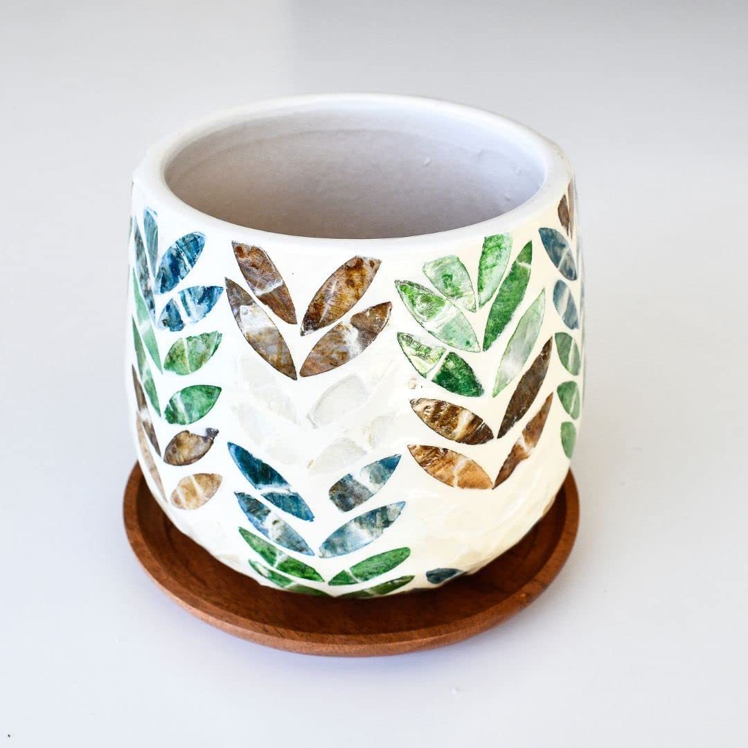 Primary image for Ceramic Flower Pot - Planter With Mother Of Pearl Inlay And Drainage Hole And