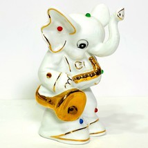 VTG Porcelain Elephant Trunk Up Money Piggy Bank Saxophone Player Music ... - $35.00