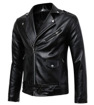 Black Genuine Men's Classic Police Style Real Leather Motorcycle Biker Jacket - $144.49