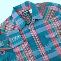 Wrangler Men&#39;s Western Shirt 17  34 Pearl Snap Plaid Turquoise Pink Made... - $34.60
