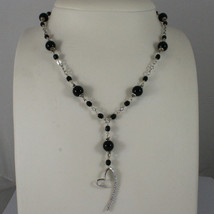 .925 SILVER RHODIUM NECKLACE WITH BLACK ONYX AND EXTENDED HEART WITH ZIRCONIA image 1