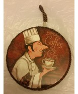 1 Wall Laminated Round Plaque with Cork Back, Appr. 7&quot;, FAT CHEF WITH CO... - $11.87