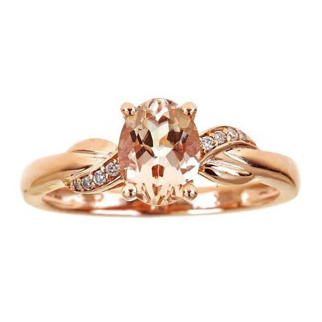14K Rose Gold Over Silver Oval Morganite & CZ Diamond Engagement Solitaire Ring