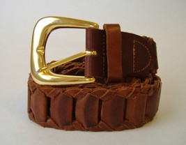 Capezio Brown Leather Belt Gold Metal Buckle Woven Vintage Size M/L - $20.00