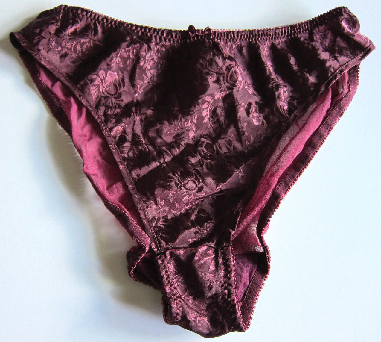1 NEW VINTAGE High Cut Polyester Satin Lace Brief Panties SZ M Medium