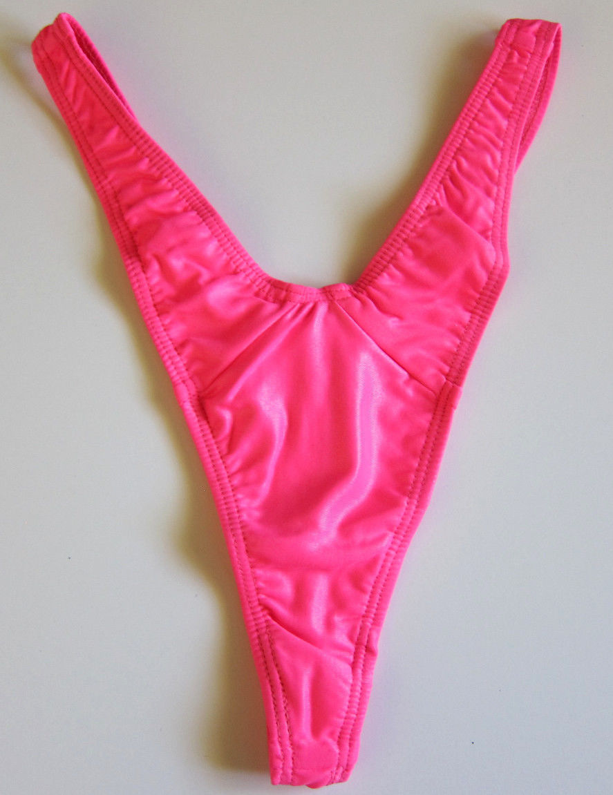 1 NEW VINTAGE 90s High-Hip Low-Body V-Cut Shiny Thong Bikini Panty