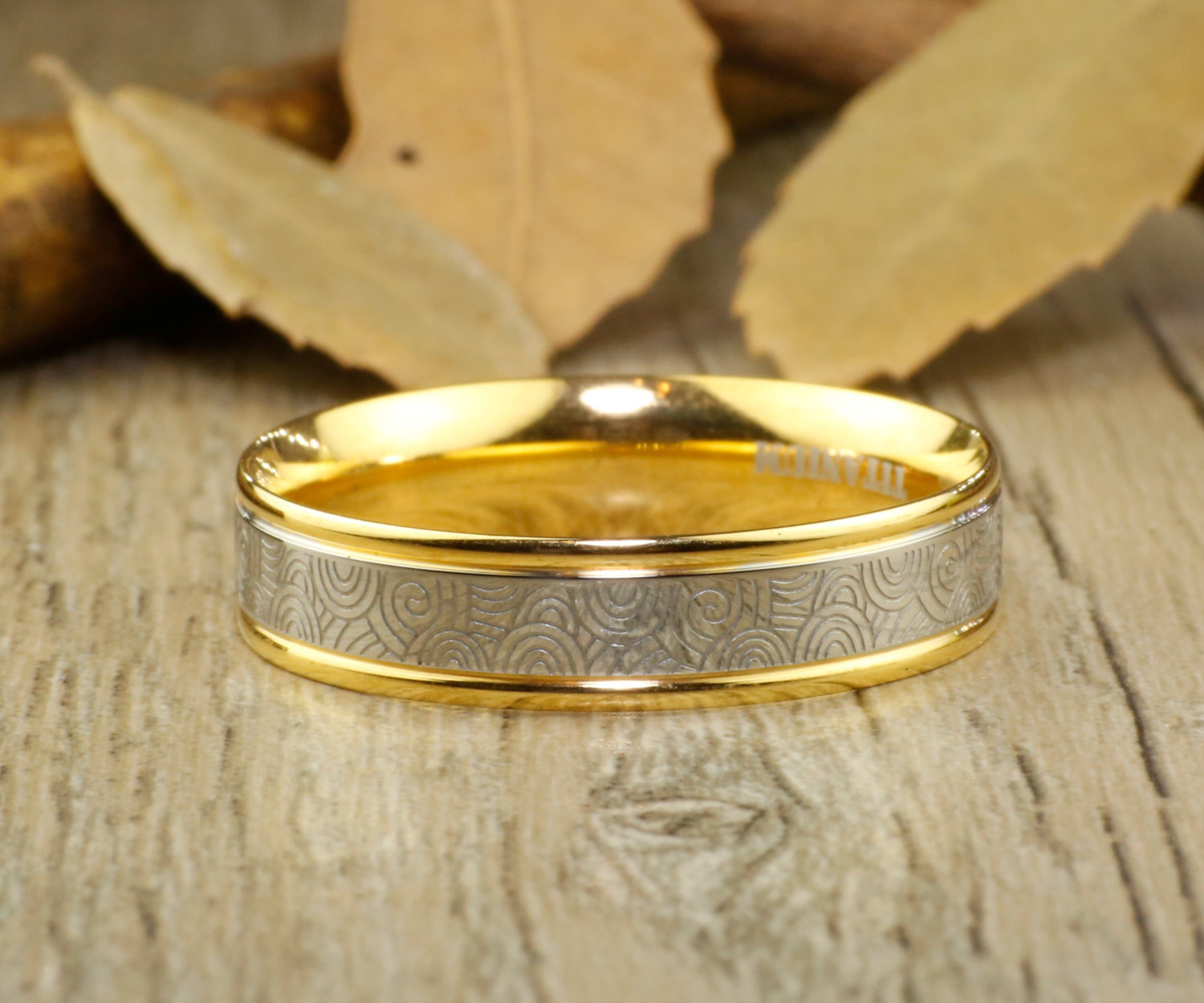 Handmade Gold  Wedding Bands  Couple Rings  Set Titanium 