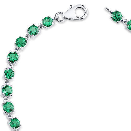 Women's Classic Sterling Silver Lab Created Emerald Bracelet Genuine