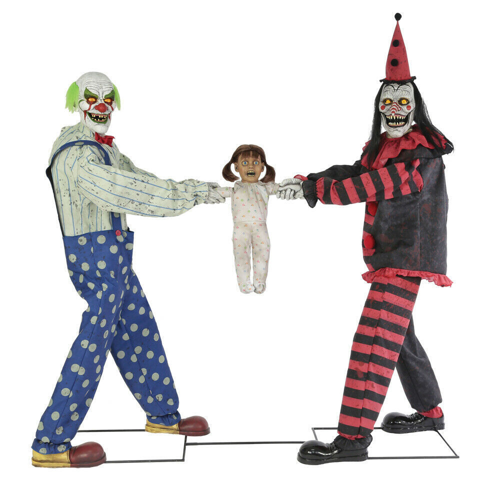 Halloween Animated CAGEY THE CLOWN WITH CLOWN IN CAGE & TUG OF WAR