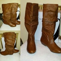 NEW NINE WEST GENUINE LEATHER COGNAC WOMEN CALF SLOUCH BOOTS SIZE: 12 MB... - $70.00