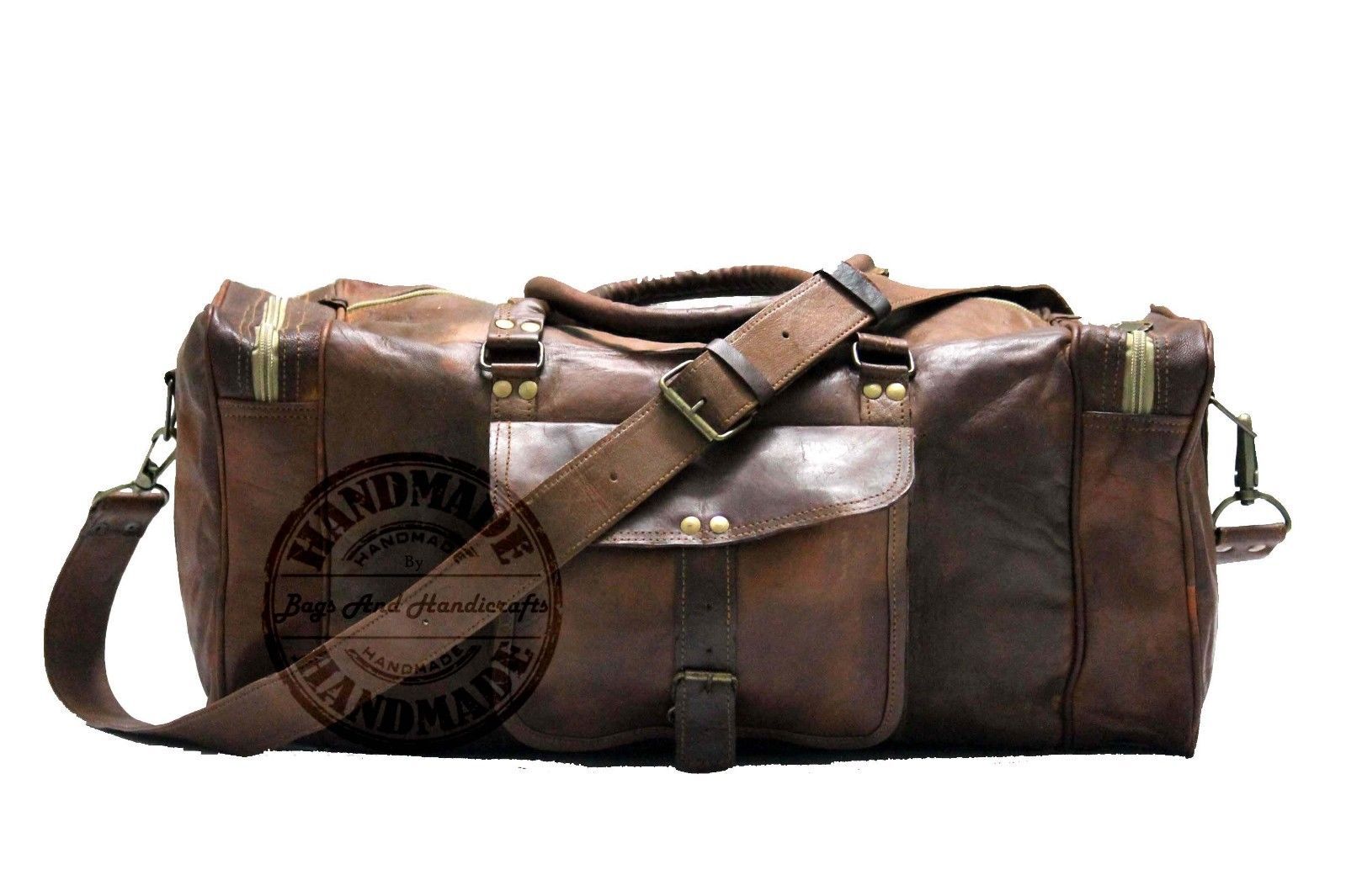 Download Mens Large Genuine Leather Duffle Gym Travel Bags Luggage ...