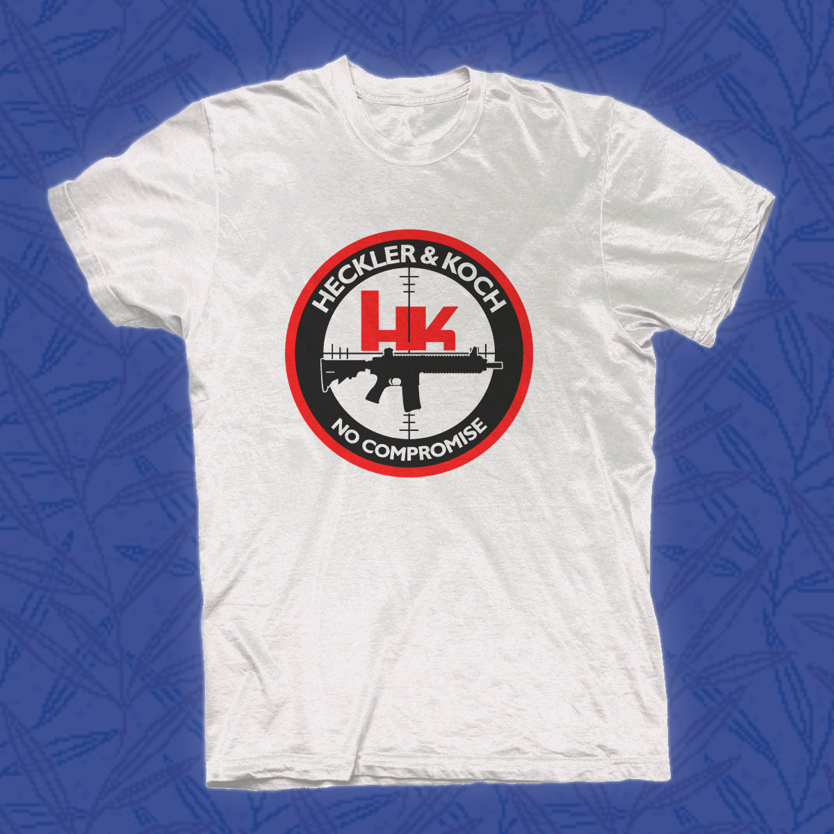 HK Logo Heckler & Koch No Compromise White T-Shirt Tee Size S-3XL.