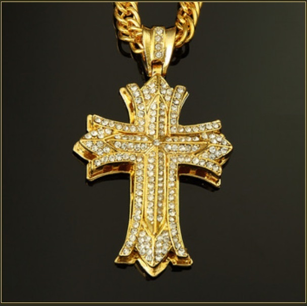 Rennaisance Crusade Diamond Encrusted Gold or Silver Cross Pendant 35 ...