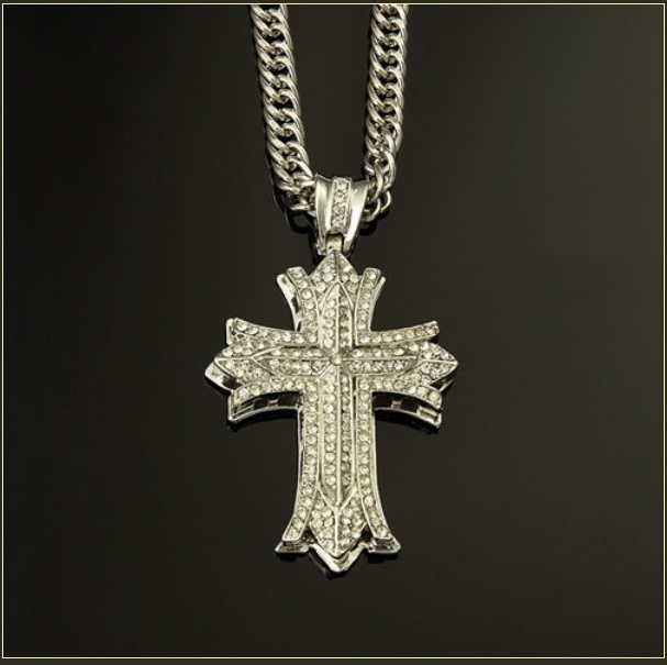 Rennaisance Crusade Diamond Encrusted Gold or Silver Cross Pendant 35 ...