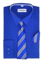 Berlioni Italy Kids Boys Long Sleeve Dress Shirt Set With Tie & Hanky - 4