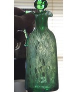 Vintage Green Splatter Glass Hand Blown Cruet w Ball Stopper  6 1/2" - $29.69