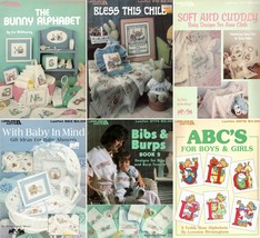 Lot of 6 Baby &amp; Children Theme Cross Stitch Chart Pattern Booklets Bibs ... - $19.79