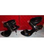 new guess kainda high heel sandal size 6 M medium black leather - $45.00