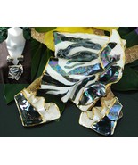 Zebra Black White Brooch Pin Earrings Set Porcelain Gold Gilt Large - $34.95