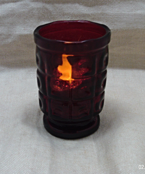 Vintage Ruby Red Pressed Glass Candle Holder // Toothpick Holder Other