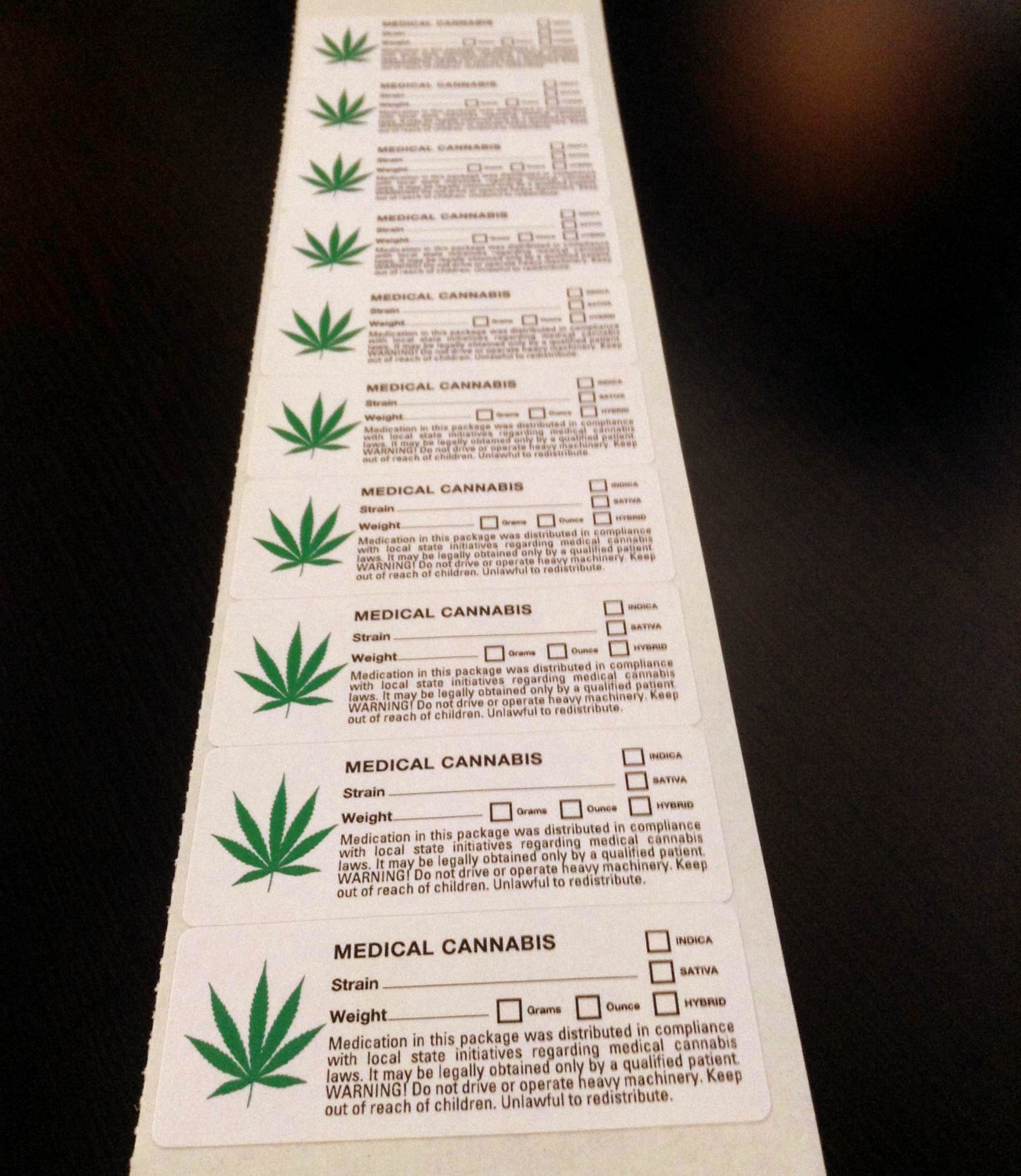 1000 (OREGON Compliant) Green Leaf Medical Marijuana Labels
