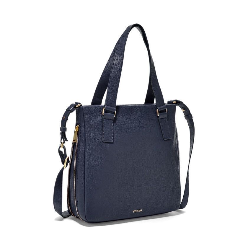 Handbag Fossil Preston Shopper Midnight Navy Leather Zipper Closure ...