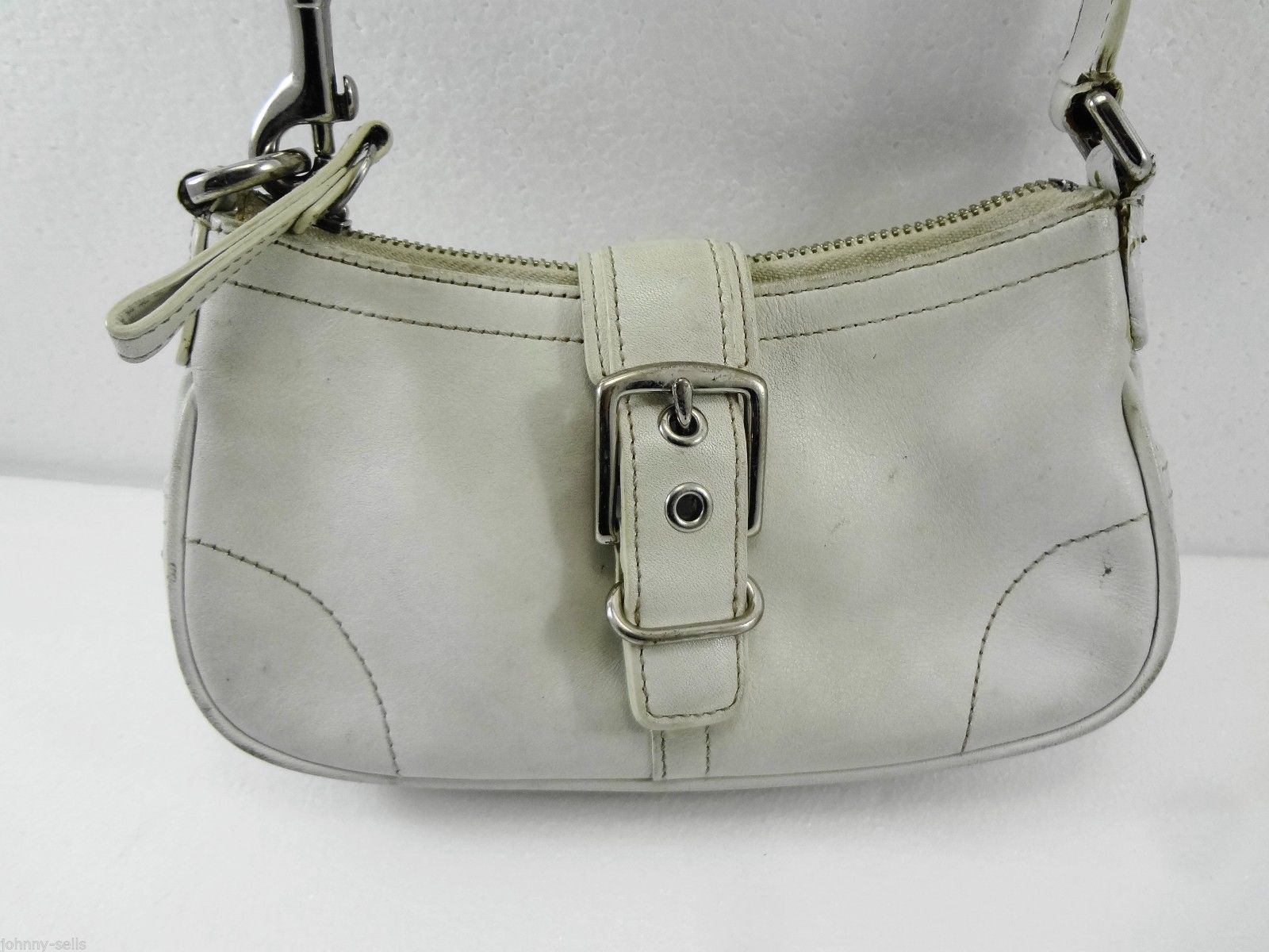 Coach White Leather Hampton Demi Hobo Small Buckle Handbag Purse 7542 - Handbags & Purses