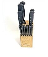 Farberware 11-Piece Knife Set Black Handles With 3 Rivets an Natural Woo... - $16.82