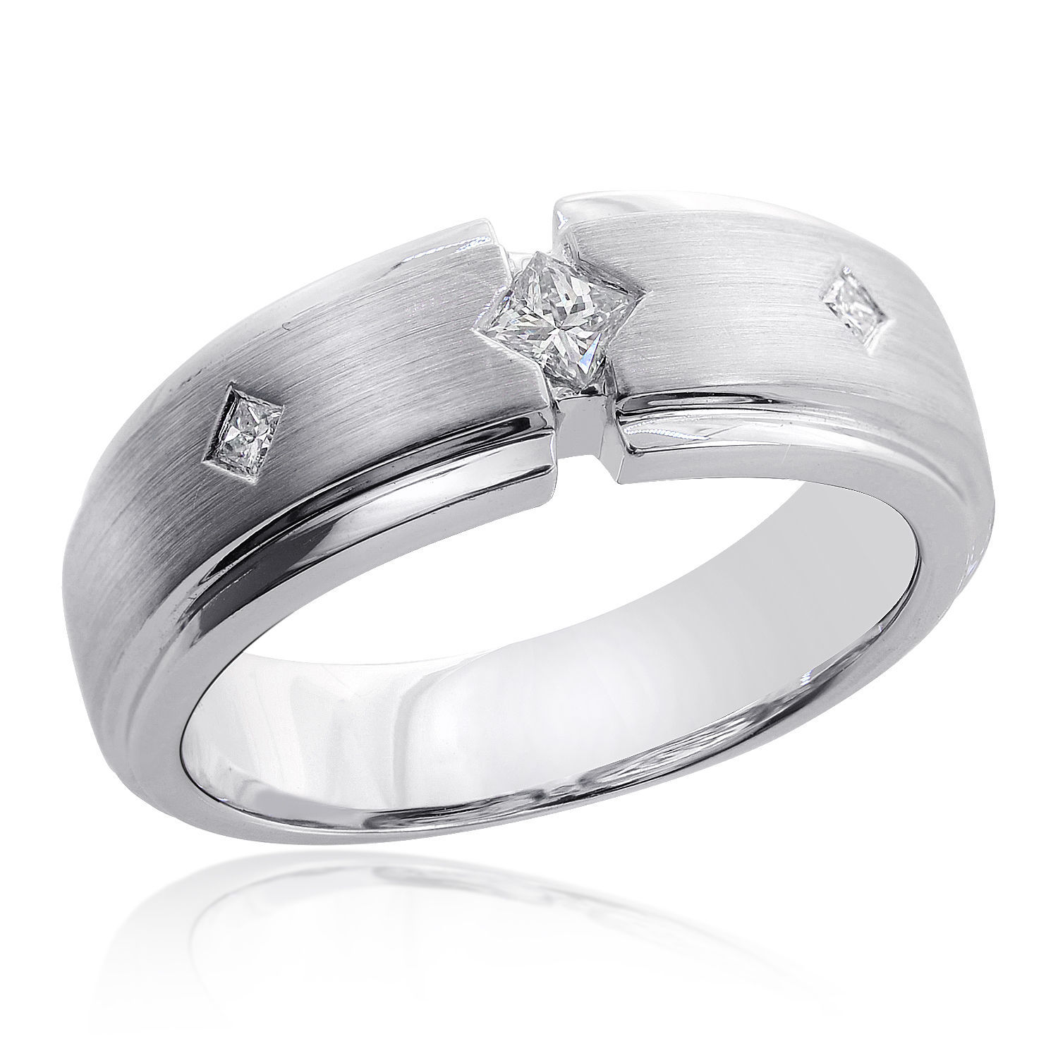 Primary image for 0.25 Carat Mens Princess Cut Diamond Wedding Band 14K White Gold