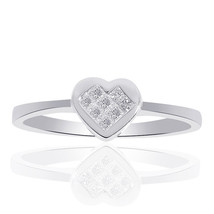 0.15 Carat Princess Cut Diamond Heart Shape Ring  14K White Gold - £752.84 GBP