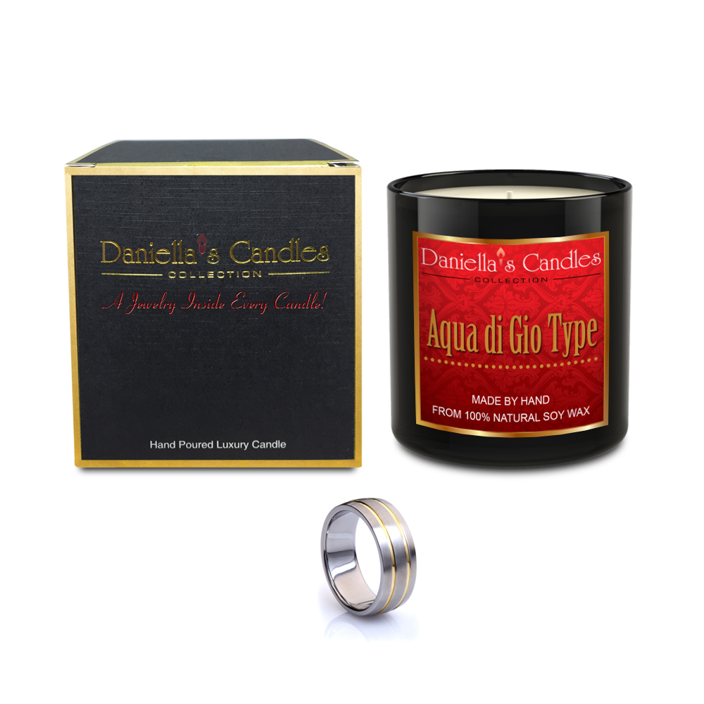Aqua Di Gio Type Men's Jewelry Surprise Candle by Daniella's Candles