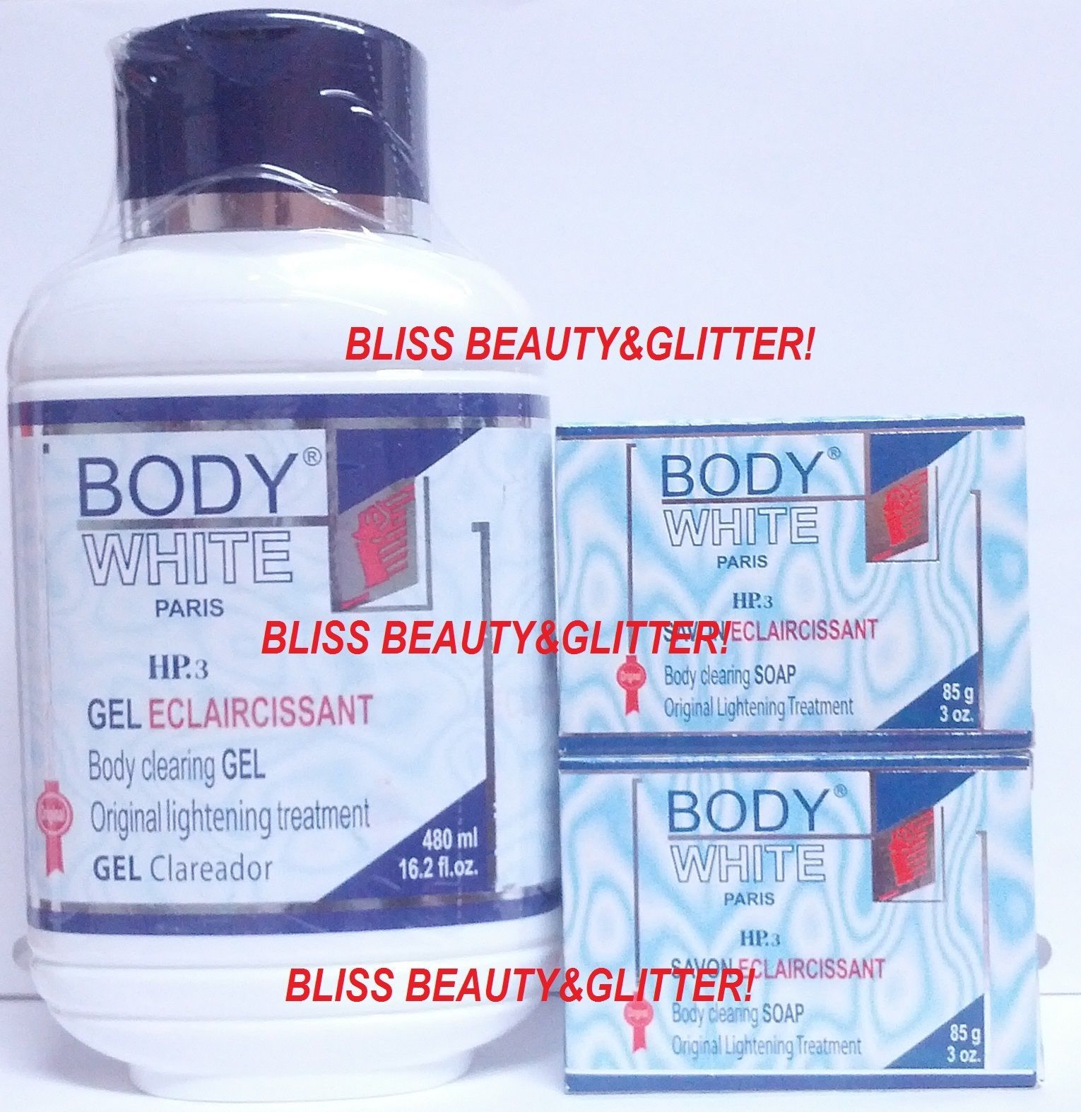 Body White PARIS 3 LOT! Body Clearing Gel&2 Soap ORIGINAL LIGHTENING