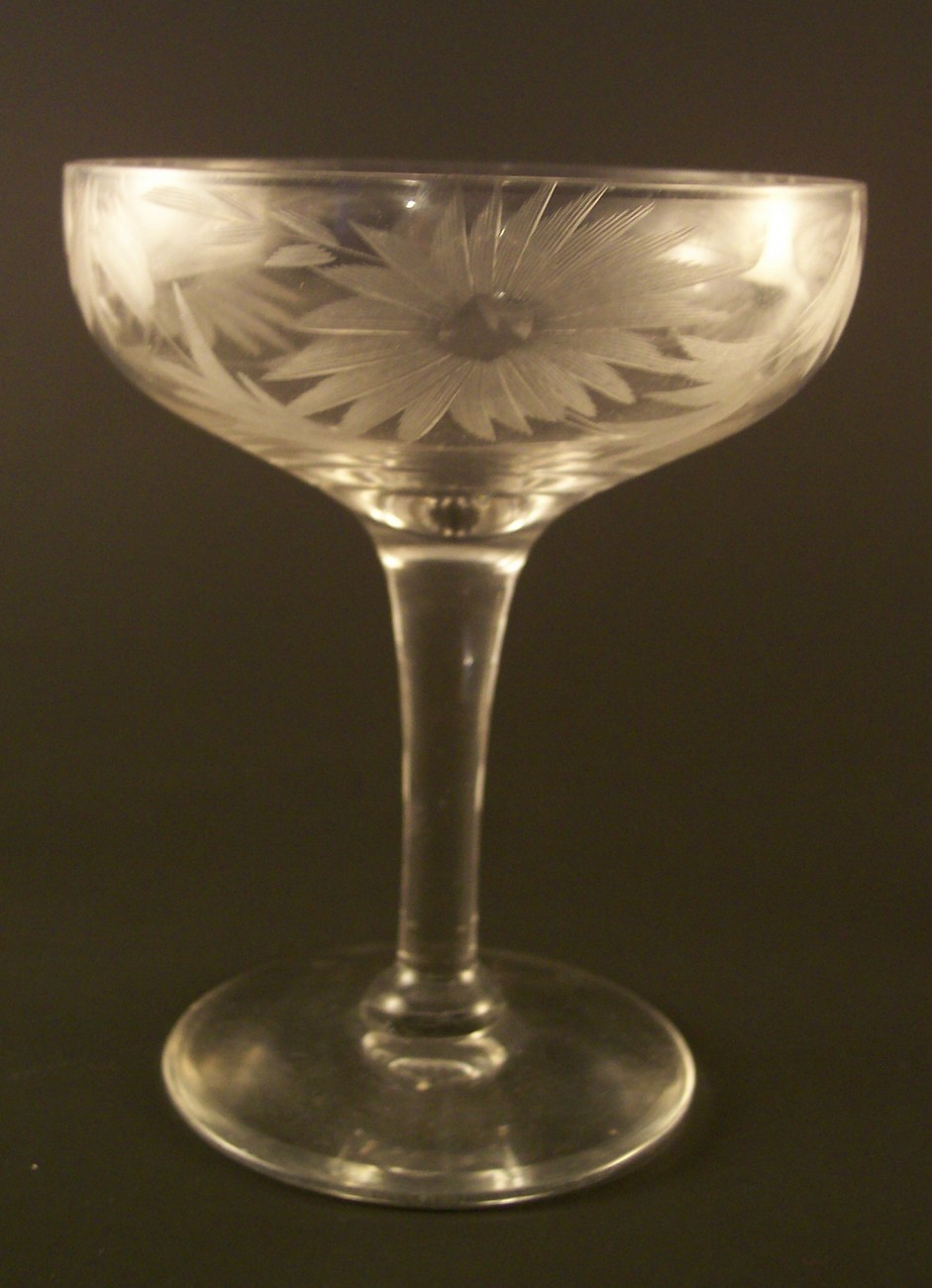 Fostoria Cut Crystal Glass Champagne Wine Glasses Floral Flowers Vines
