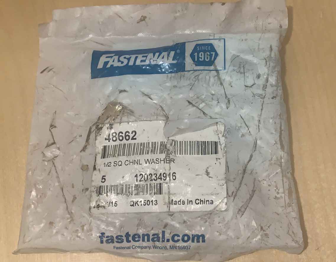 FASTENAL 48662 1 5/8" x 1/2" Square Channel Washer (5 Lot) Hardware