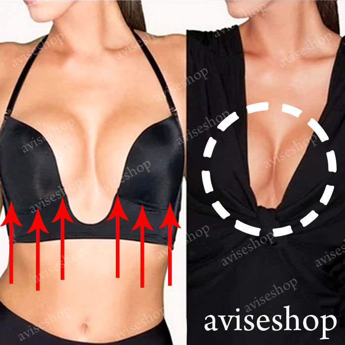 Image of Ultra Deep U Plunge Push up V Bra  Way Straps Convertible Maximum Cleavage Top