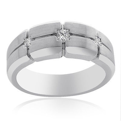 Primary image for 0.35 Carat Princess Cut Diamond Mens Wedding Band 14K White Gold
