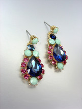 GLITZY Urban Anthropologie Multicolor Crystals Gold Statement Dangle Earrings - $18.99
