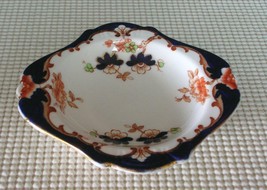 Antique Plant Tuscan China CANDY NUT DISH England Cobalt Blue Rust Green - $12.36
