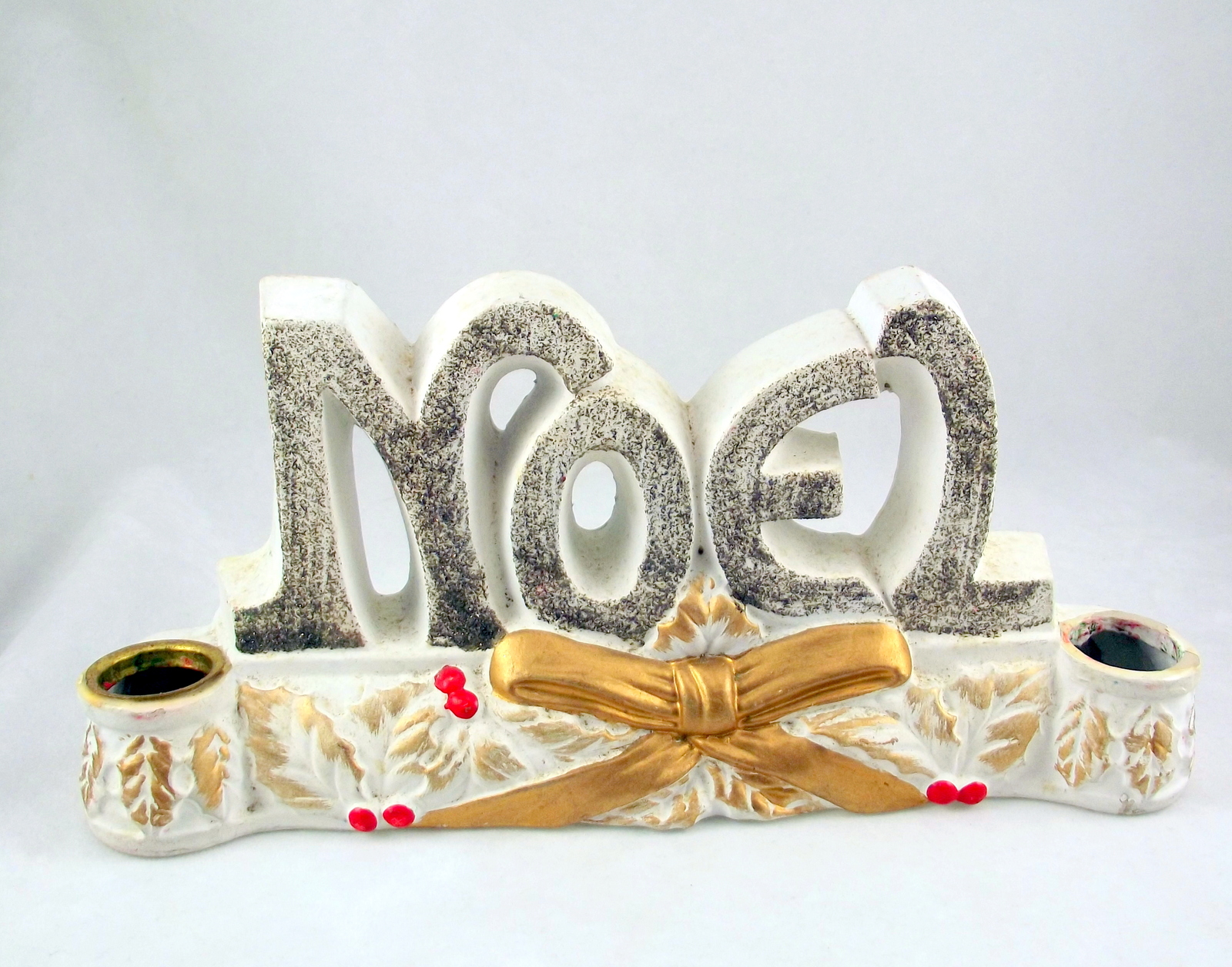 Vintage mid century NOEL Christmas candle holder chalkware Japan
