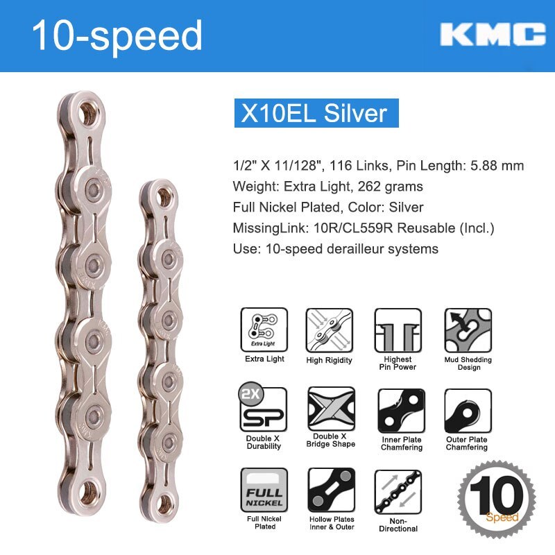 Kmc X10SL Chain Kmc 1/2x11/128 X10sl 10s Bk/bu 116l