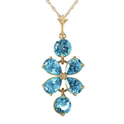 Galaxy Gold GG 3.15 CTW 14k14 Solid Gold Necklace with Natural Blue Topaz Flowe