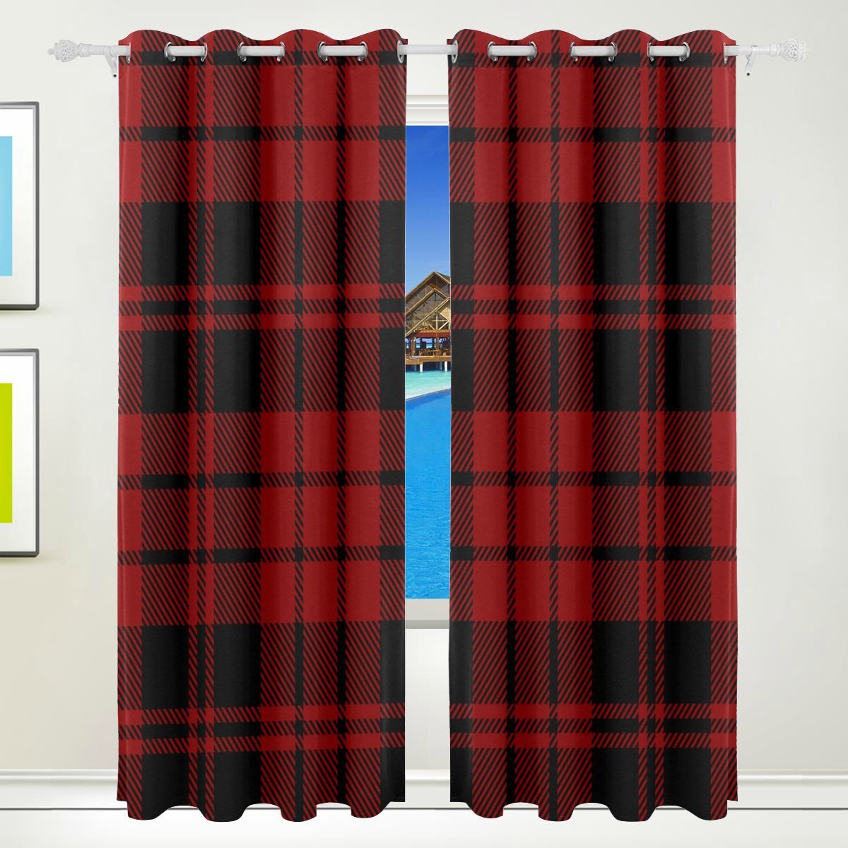 Kids Curtains For Bedroom Simple Red Tartan Scottish Plaid Print ...