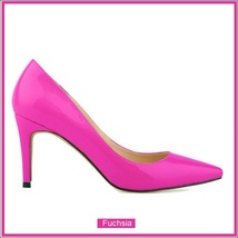 Classic Ladies Shiny PU Leather Pointed Toe Cone Heel Pumps Many Colors n Sizes image 5