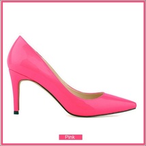 Classic Ladies Shiny PU Leather Pointed Toe Cone Heel Pumps Many Colors n Sizes image 6