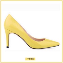 Classic Ladies Shiny PU Leather Pointed Toe Cone Heel Pumps Many Colors n Sizes image 8